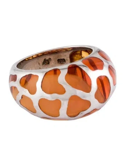 Pre-owned Angélique De Paris Resin Heart Dome Ring In Orange