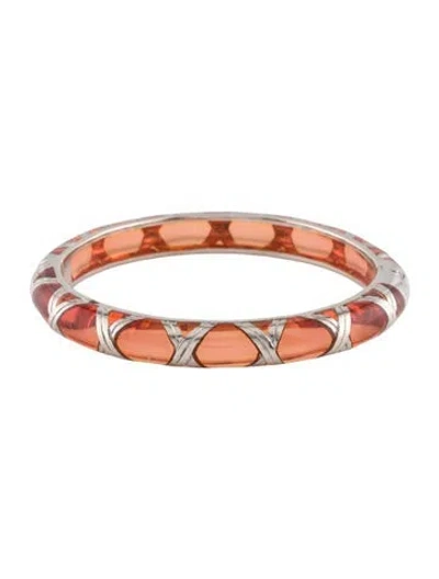 Pre-owned Angélique De Paris Resin Hinge Bangle Bracelet, 7.25" In Orange