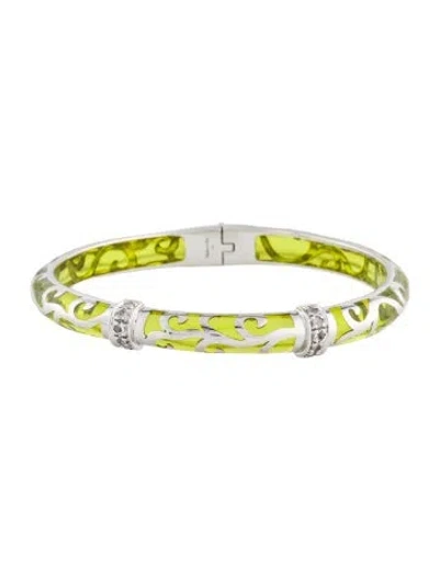 Pre-owned Angélique De Paris Topaz & Resin Bangle, 7.75" In Green