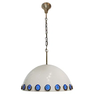 Pre-owned Angelo Lelii 1960s Pendant Light Brass Lacquered Aluminium Murine White Blue Red