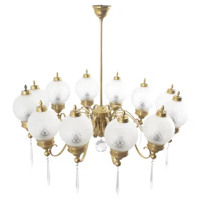 Pre-owned Angelo Lelii A. Lelii For Arteluce Imposing Brass And Glass 10-arm Chandelier 1950s Italy In Sand