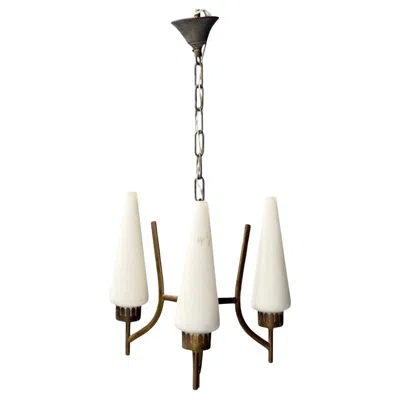 Pre-owned Angelo Lelii Angelo Lelli, Italian Modern, Brass, Opal Glass, Pendant Light, Italy, 1950s In Sand