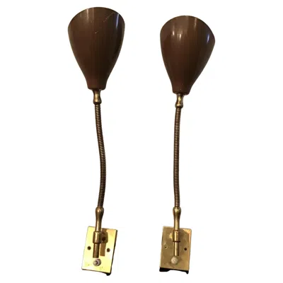 Pre-owned Angelo Lelii Arredoluce “ “ Sconces Brass Metal 1950 Italy In Brown