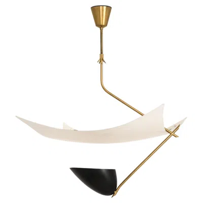 Pre-owned Angelo Lelii Ceiling Lamp In Lacquered Metal, Nylon Threads And Brass By , 1950's In Sand
