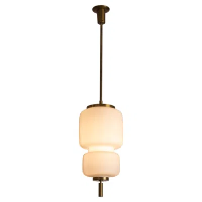 Pre-owned Angelo Lelii Certified Brass And Glass Pendant Light By Arredoluce, Italy, 1950s In Orange