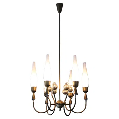 Pre-owned Angelo Lelii Chandelier With Opaline Glass Diffusers. Model 12614 In Sand