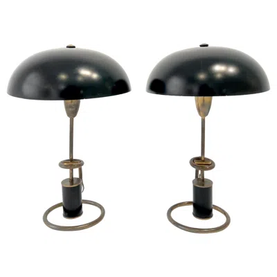 Pre-owned Angelo Lelii Counterweight Scrittoio Brass Table Lamp By Angelo Lelli For Arredoluce In Black