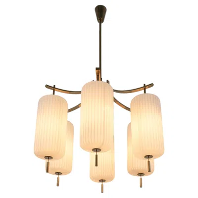 Pre-owned Angelo Lelii For Arredoluce Brass Glass Chandelier Model 12578, Italy, 1959 In Orange