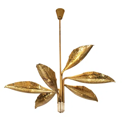 Pre-owned Angelo Lelii For Arredoluce Chandelier In Hammered Brass In Brown