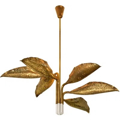 Pre-owned Angelo Lelii For Arredoluce Chandelier In Hammered Brass In Brown