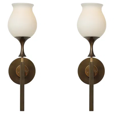Pre-owned Angelo Lelii For Arredoluce Rare Pair Of Frosted Glass And Brass Sconces, 1950s In Sand