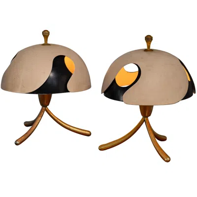 Pre-owned Angelo Lelii For Arredoluce Rare Pair Of Table Lamps In Brown