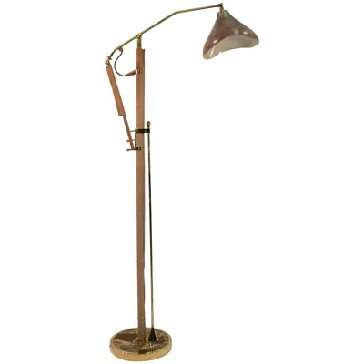 Pre-owned Angelo Lelii Gilt Brass, Stitched Leather And Onyx Adjustable Floor Lamp In Black