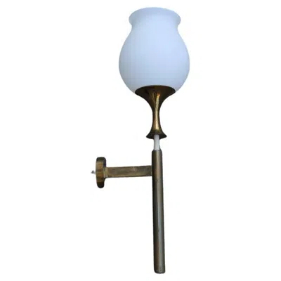 Pre-owned Angelo Lelii Great Italian Sconce Arredoluce Monza  1950s Brass And Glass In Blue