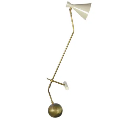 Pre-owned Angelo Lelii Italian Counter Weight Brass Table Lamp Attributed To Roberto Menghi In Sand