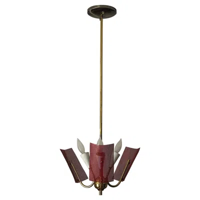 Pre-owned Angelo Lelii Mid Century Modern Perforated Red Metal And Brass Chandelier