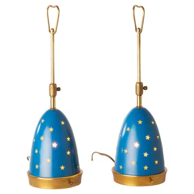 Pre-owned Angelo Lelii Mid-century 1955 Vintage  Pair Of Table Lamps In Blue