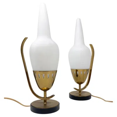 Pre-owned Angelo Lelii Mid-century Modern Pair Of Table Lamps Model 12915 By  In Sand