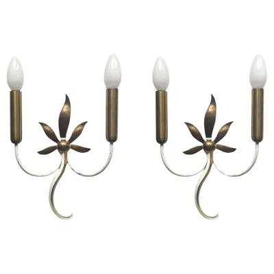 Pre-owned Angelo Lelii Pair Of Italian Vintage Sculptural Brass Sconces Wall Lights 1950s In Transparent