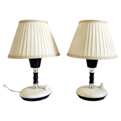 Pre-owned Angelo Lelii Pair Of Mid Century Table Lamps Attributed To Angelo Lelli, Italy 50s In Brown