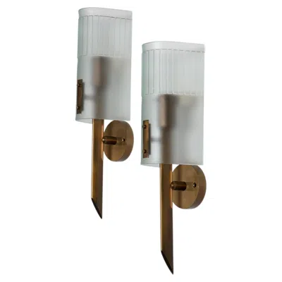 Pre-owned Angelo Lelii Pair Of Wall Lamps By  For Arredoluce, Italy, 1950s In Transparent