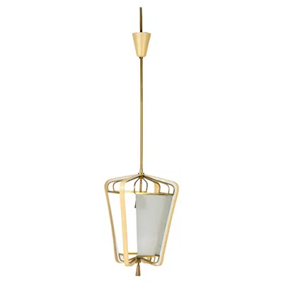 Pre-owned Angelo Lelii Pendant Light In Brass, Glass And Laquered Metal Design By Angelo Lelli Circa 50 In Sand