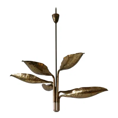 Pre-owned Angelo Lelii Perforated Brass Leaf Chandelier For Arredoluce Italy 1950s In Brown