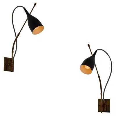 Pre-owned Angelo Lelii Rare Pair Of 'lucinella' Wall Lights By  For Arredoluce In Black