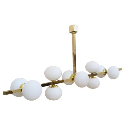 Pre-owned Angelo Lelii Sculptural 'vespera' Elegant Chandelier Brass And Opaline Globes, Italian Design In Transparent
