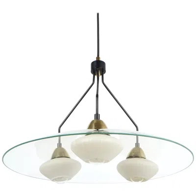 Pre-owned Angelo Lelii Style Ufo Chandelier Clear Glass Brass, Italy, Circa 1955 In Transparent