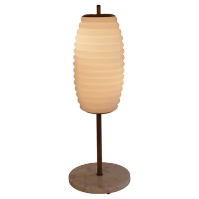 Pre-owned Angelo Lelii Table Light Brass, Marble And Opaline Glass Italy C1950 Att.  In Sand