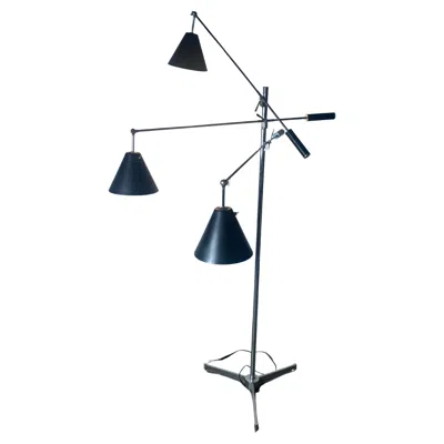 Pre-owned Angelo Lelii Triennale Polished Chrom Floor Lamp Arredoluce, Triennale Angelo Lelli, Italy In Black