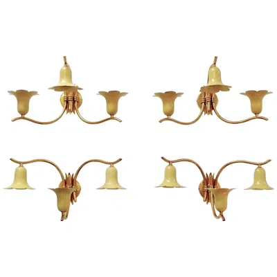 Pre-owned Angelo Lelii Two Pair Of Vintage Italian Brass Lily Sconces In Brown