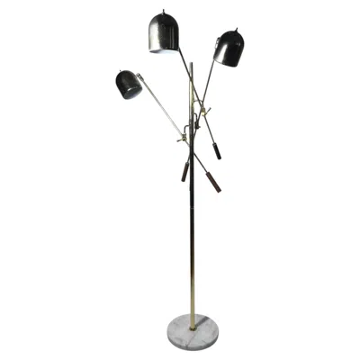 Pre-owned Angelo Lelii Vintage 1970s Brass & Marble Triennale Arredoluce Style Floor Lamp In Black