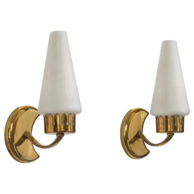 Pre-owned Angelo Lelii , Wall Lights, Glass, Brass, Italy, 1950s In Sand
