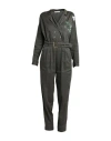 Angelo Marani Woman Jumpsuit Military Green Size 8 Linen, Cotton, Elastane In Green