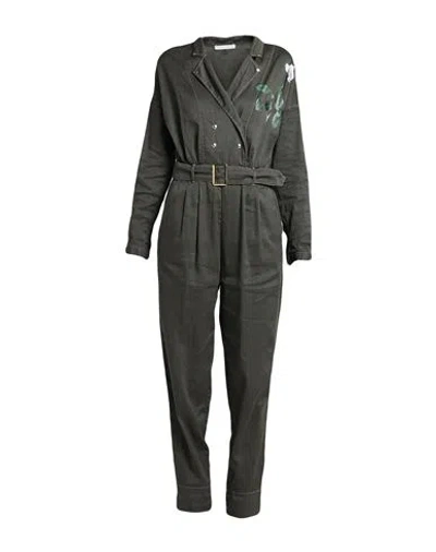 Angelo Marani Woman Jumpsuit Military Green Size 8 Linen, Cotton, Elastane