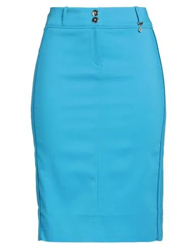 Angelo Marani Woman Midi Skirt Azure Size 12 Cotton, Polyamide, Elastane In Blue