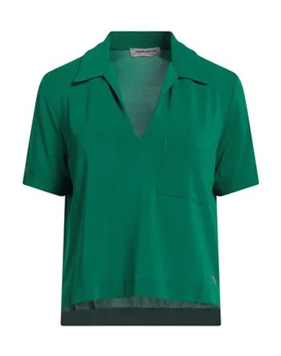 Angelo Marani Woman Polo Shirt Green Size 8 Viscose, Elastane