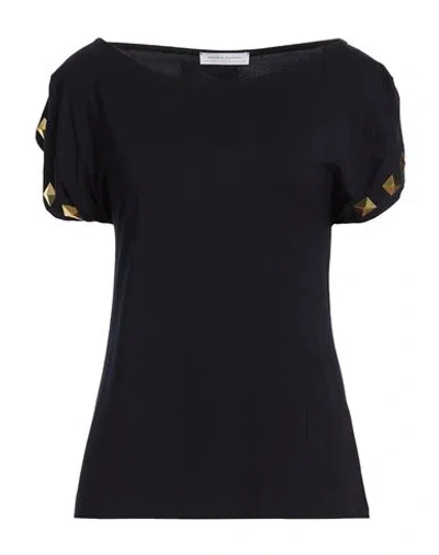 Angelo Marani Woman T-shirt Navy Size 12 Viscose, Elastane In Black