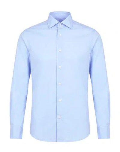 Angelo Nardelli Man Shirt Light Blue Size 17 Cotton, Elastane In Animal Print