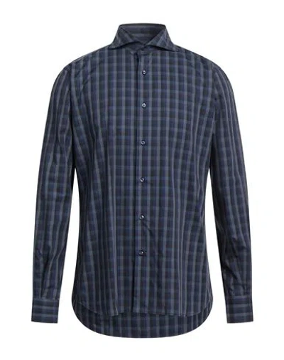 Angelo Nardelli Man Shirt Navy Blue Size 17 Cotton