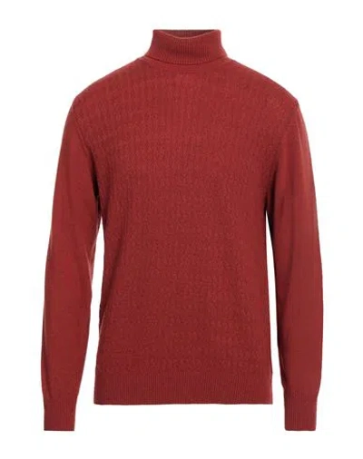 Angelo Nardelli Man Turtleneck Brick Size 48 Merino Wool, Viscose, Polyamide, Cashmere In Red