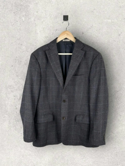 Pre-owned Angelo Nardelli X Fortino Made In Italy Angelo Nardelli Tweed Blazer Sport Jacket Wool & Cashmere In Gery Check