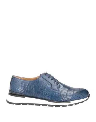 Angelo Pallotta Man Lace-up Shoes Navy Blue Size 11 Soft Leather
