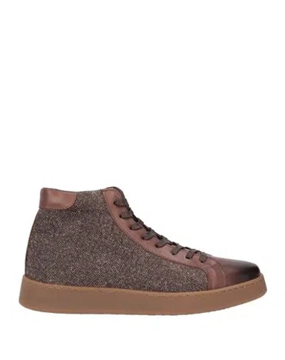 Angelo Pallotta Man Sneakers Dark Brown Size 7 Soft Leather, Technical Fibers