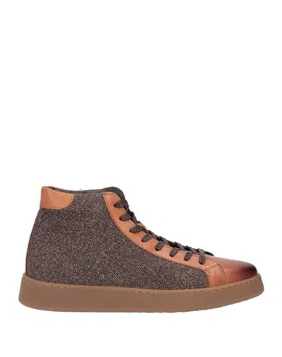 Angelo Pallotta Man Sneakers Tan Size 8 Soft Leather, Technical Fibers In Brown