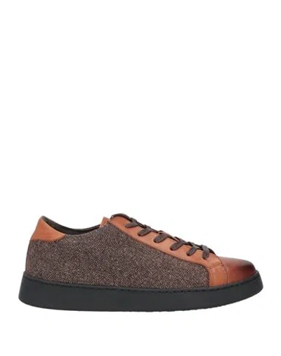 Angelo Pallotta Man Sneakers Tan Size 8 Soft Leather, Textile Fibers In Brown