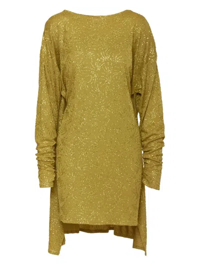 Pre-owned Angelo Tarlazzi Vintage 1980s Sparkling Draped Mini Dress In Green