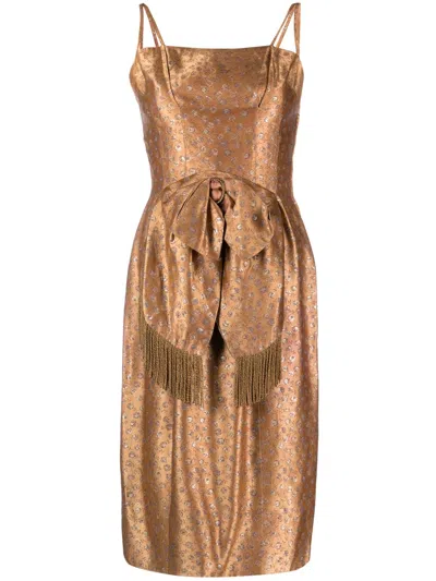 Pre-owned A.n.g.e.l.o. Vintage Cult 1950s Patterned-jacquard Silk Dress In Gold